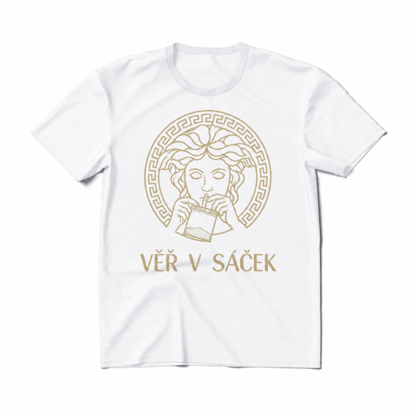 Triko VĚŘ V SÁČEK GOLD - white