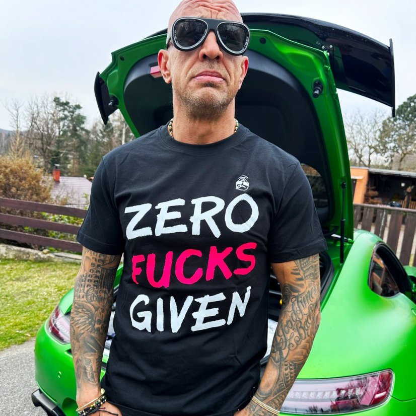 Triko Zero Fucks Given black purple neon - Velikost: XXL