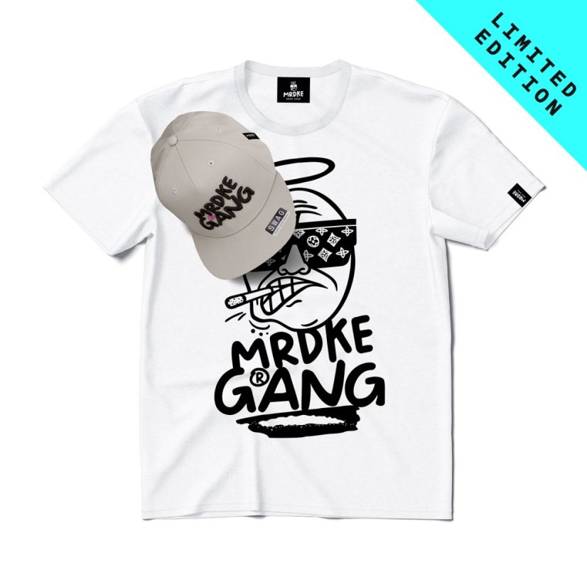 Triko Mrdke Gang white snapback gray black LIMITED EDITION - Velikost: XL