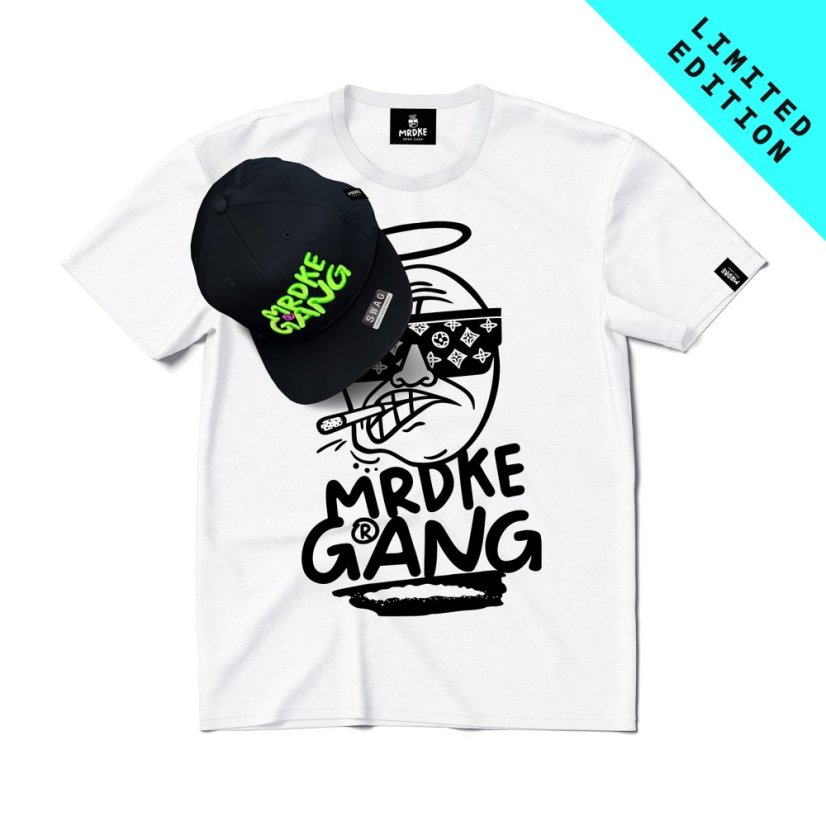 Triko Mrdke Gang white snapback black green LIMITED EDITION - Velikost: XL