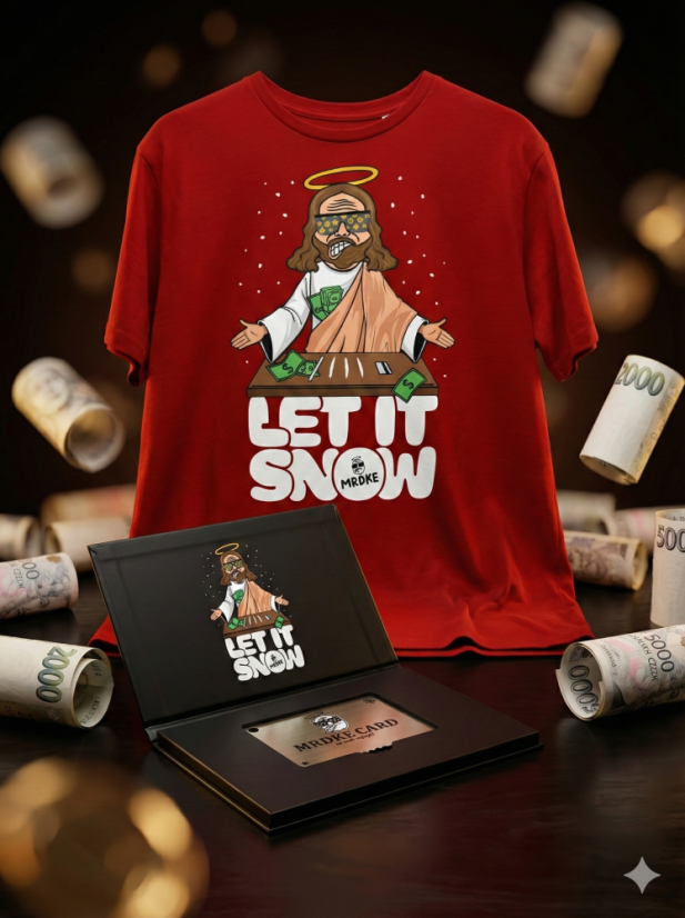 Vánoční Večírek Starter Pack (Tričko Let It Snow + MRDKE Card) - Barva: ČERVENÁ, Velikost: S, Rukáv: Dlouhý rukáv