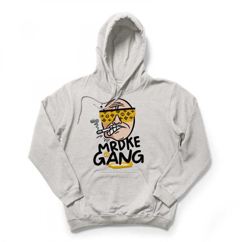 Mikina s kapucí Mrdke Gang grey gold / výšivka - Velikost: XL