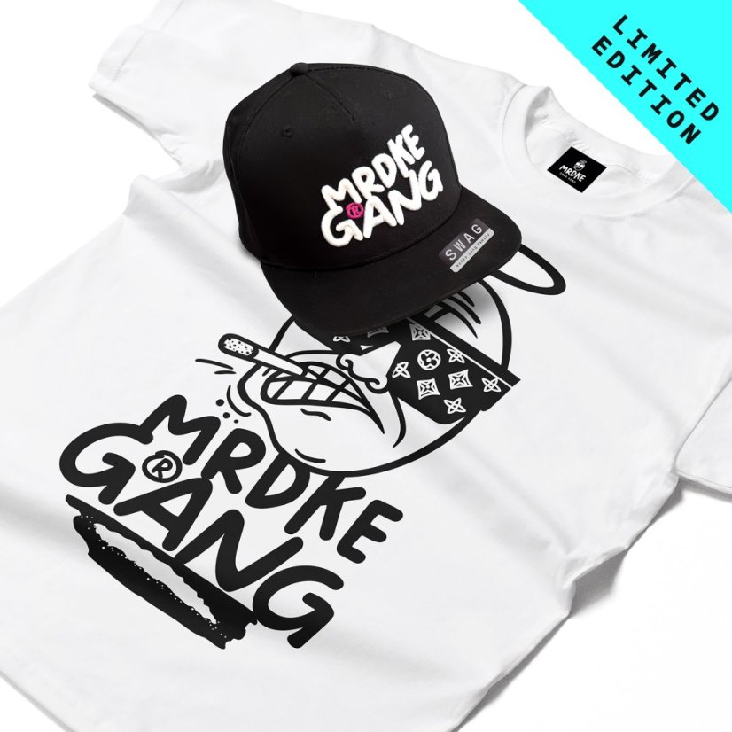 Triko Mrdke Gang white snapback black white LIMITED EDITION - Velikost: XL