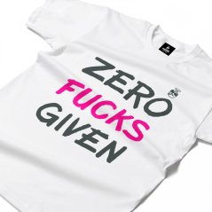 Triko Zero Fucks Given white purple neon