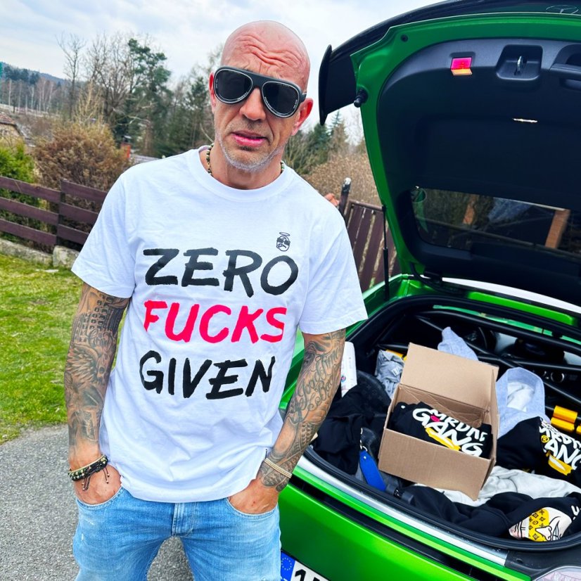 Triko Zero Fucks Given white purple neon