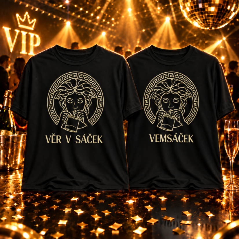 VIP Party Pack (Triko VĚŘ V SÁČEK GOLD + Triko VEMSÁČEK GOLD)