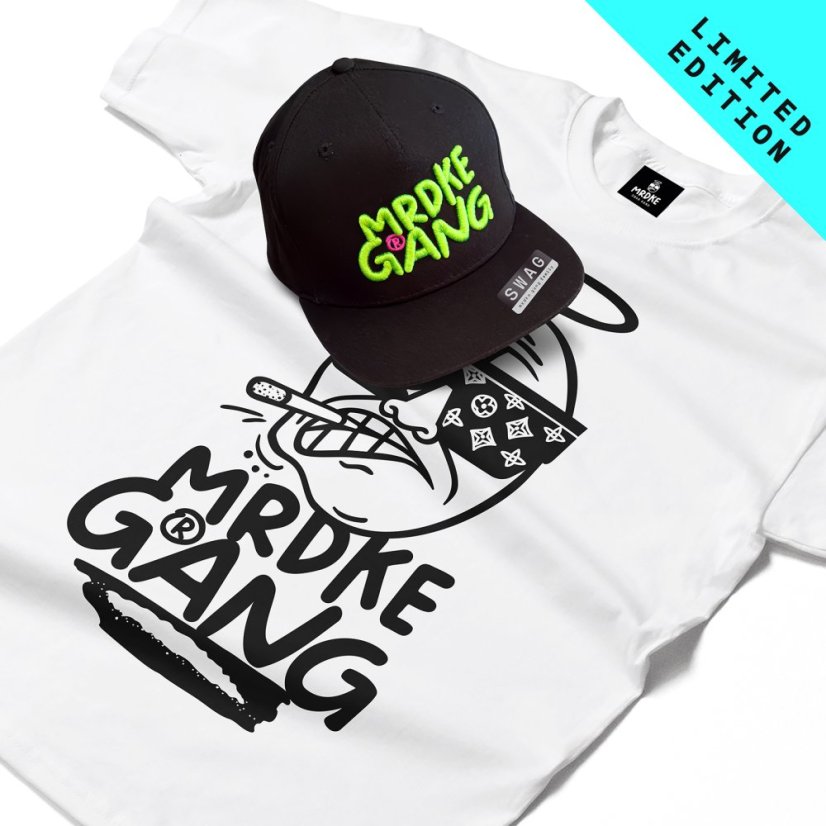 Triko Mrdke Gang white snapback black green LIMITED EDITION - Velikost: XL