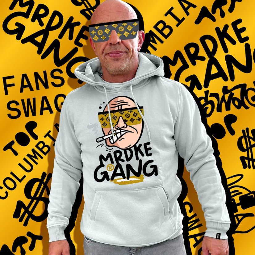 Mikina s kapucí Mrdke Gang grey gold - Velikost: 3XL