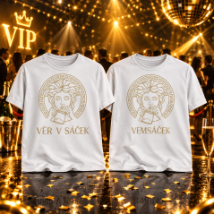 VIP Party Pack (Triko VĚŘ V SÁČEK GOLD + Triko VEMSÁČEK GOLD)