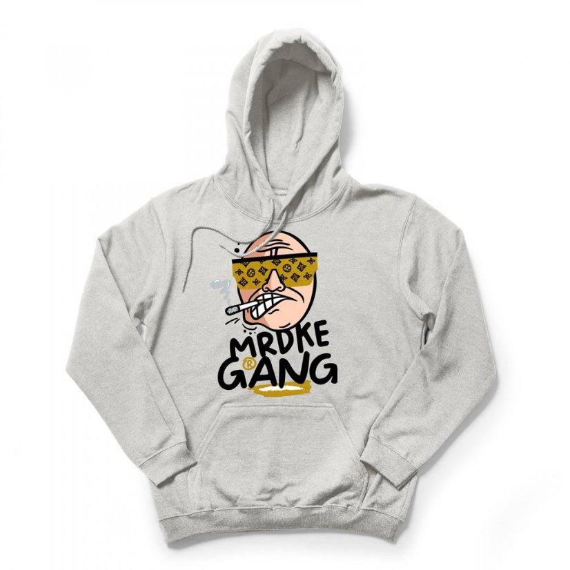 Mikina s kapucí Mrdke Gang grey gold - Velikost: 3XL