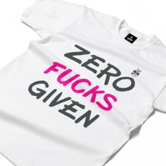 Triko Zero Fucks Given white purple neon